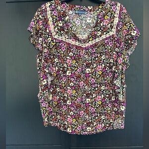 Democracy Pink and Purple Ruffled Cap Sleeve Blouse